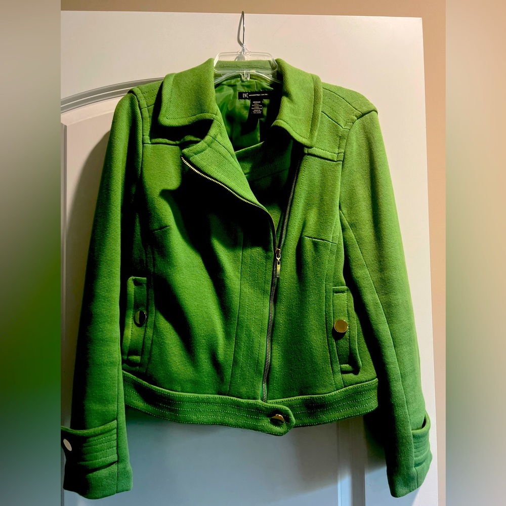 Beautiful green jacket with gold zipper and buttons